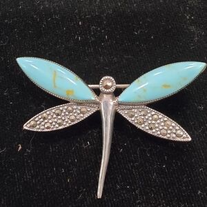 Dragonfly Sterling Silver Turquoise and Marcasite Southwest Style Pin Brooch